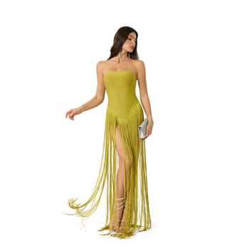 Haljina bez rukava od pletenine s resama i patchworkom, visokim strukom, patchwork suknja, zatvarač, ljeto 2025