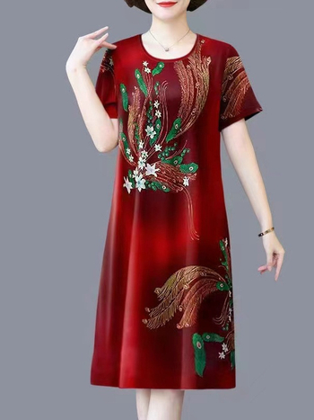 Ženska ljetna haljina s cvjetnim uzorkom, poliester, digitalni ispis, midi duljina, A-linija kroj