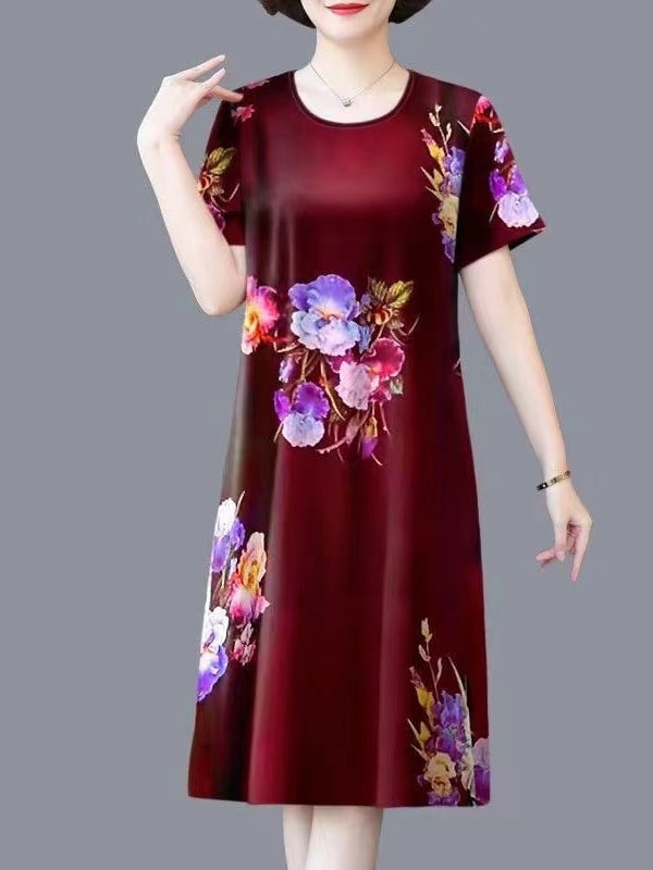 Ženska ljetna haljina s cvjetnim uzorkom, poliester, digitalni ispis, midi duljina, A-linija kroj