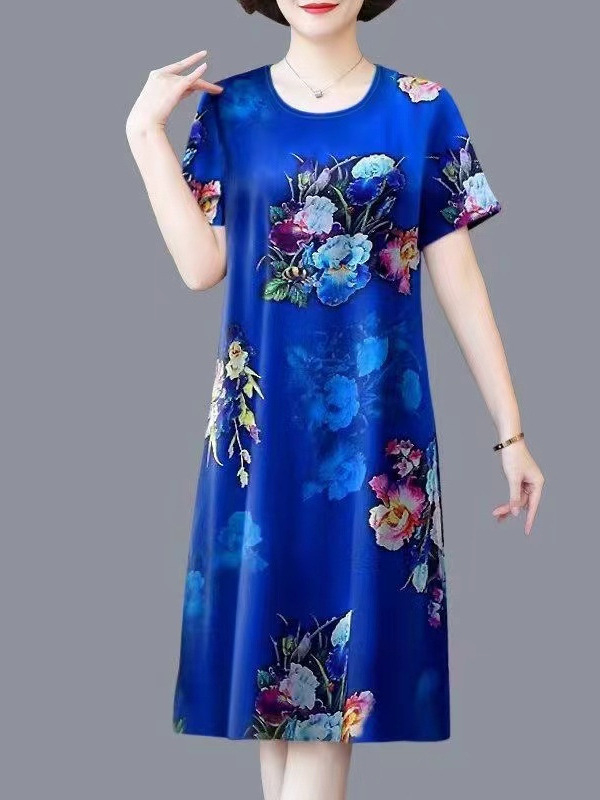 Ženska ljetna haljina s cvjetnim uzorkom, poliester, digitalni ispis, midi duljina, A-linija kroj