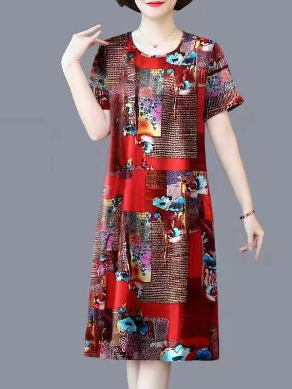 Ženska ljetna haljina s cvjetnim uzorkom, poliester, digitalni ispis, midi duljina, A-linija kroj