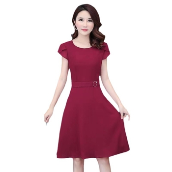 Midi haljina s krojem princeze (Materijal: poliester; Proces: kolaz/šivanje; Ovratnik: okrugli; Rukav: kratki; Struk: visok)