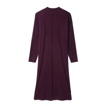 A-linijska pletena haljina, debeli pleteni materijal, dugi rukavi, pola-visok ovratnik, jednobojna, zimska haljina