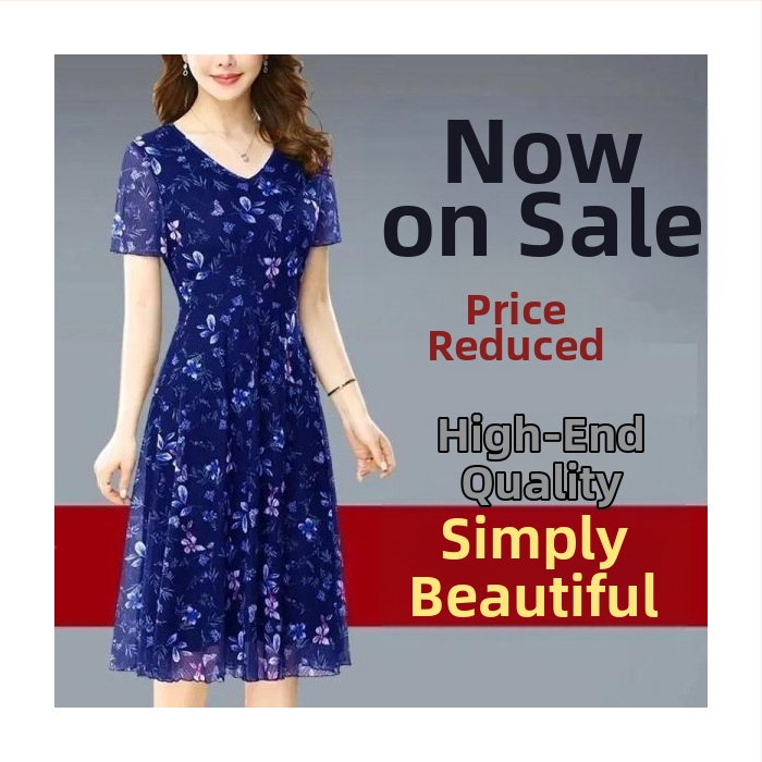 Kvetinové polyesterové midi šaty s V výstrihom, krátkymi rukávmi, vysokým pásom a A-line strih