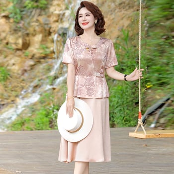 Mamino ljetno haljina, pamuk-lan tkanina, kineski stil, temperament i gradski stil, otisak, duljina 100 cm