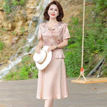 Mamino ljetno haljina, pamuk-lan tkanina, kineski stil, temperament i gradski stil, otisak, duljina 100 cm