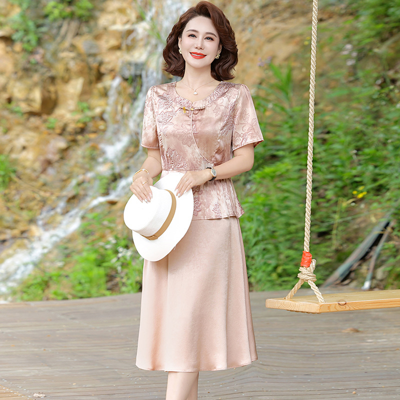 Mamino ljetno haljina, pamuk-lan tkanina, kineski stil, temperament i gradski stil, otisak, duljina 100 cm