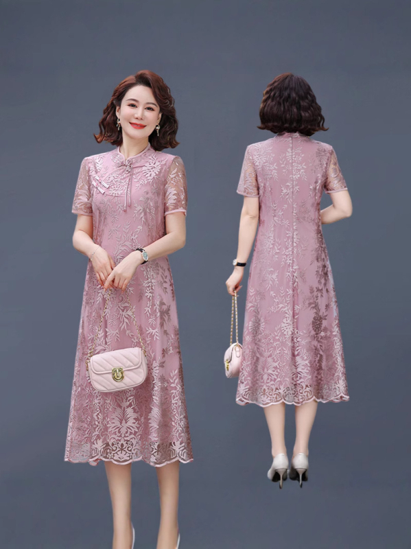 Haljina inspirirana Cheongsam, organza, jednobojna, stojeći ovratnik, dugi rukavi, A-linijski kroj, srednja duljina, Lyocell 70–80%, Proljeće 2025