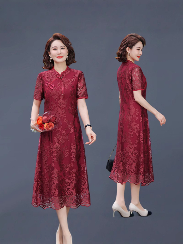 Haljina inspirirana Cheongsam, organza, jednobojna, stojeći ovratnik, dugi rukavi, A-linijski kroj, srednja duljina, Lyocell 70–80%, Proljeće 2025