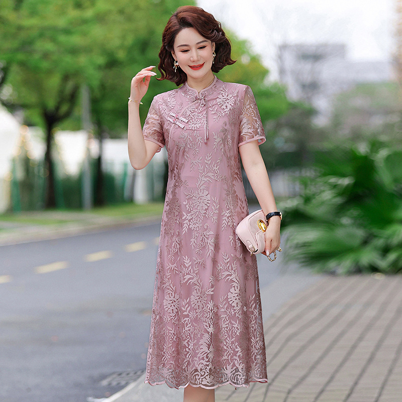 Haljina inspirirana Cheongsam, organza, jednobojna, stojeći ovratnik, dugi rukavi, A-linijski kroj, srednja duljina, Lyocell 70–80%, Proljeće 2025