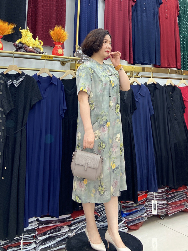 Nova nacionalna stil, svilena Cheongsam haljina za žene, plus veličine, ljeto 2024