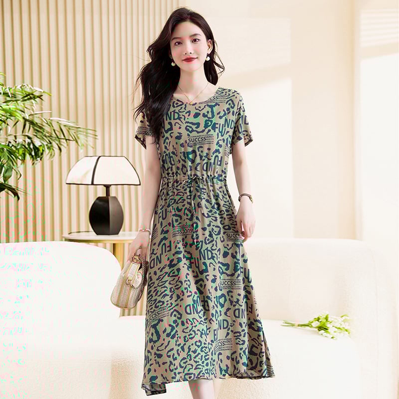 Ženska haljina od slub pamuka, cvjetni otisak, U-izrez, dugi rukavi, A-linijski kroj