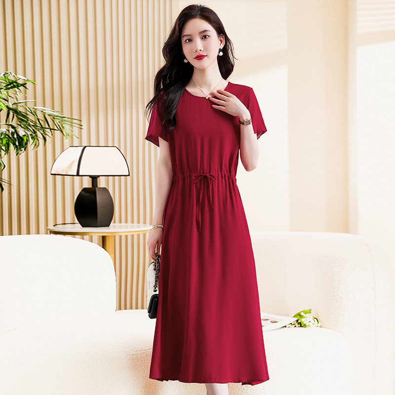 Ženska haljina od slub pamuka, cvjetni otisak, U-izrez, dugi rukavi, A-linijski kroj