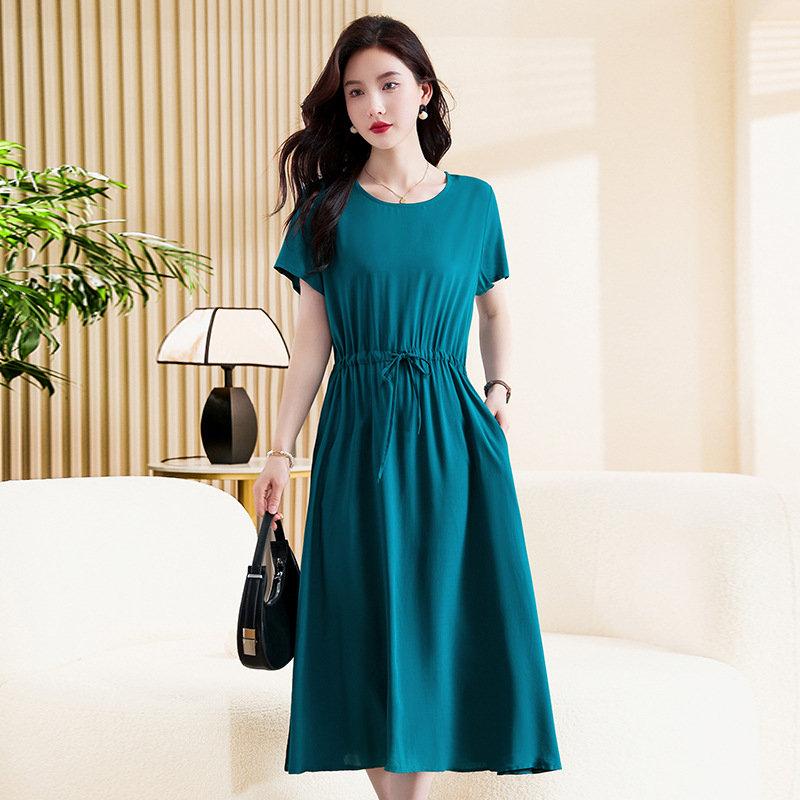 Ženska haljina od slub pamuka, cvjetni otisak, U-izrez, dugi rukavi, A-linijski kroj