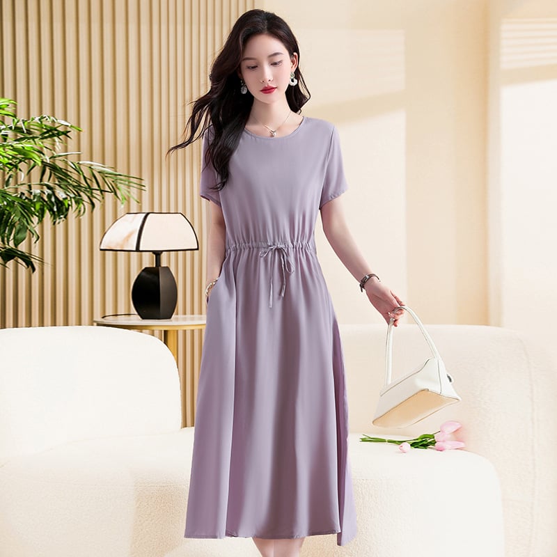 Ženska haljina od slub pamuka, cvjetni otisak, U-izrez, dugi rukavi, A-linijski kroj