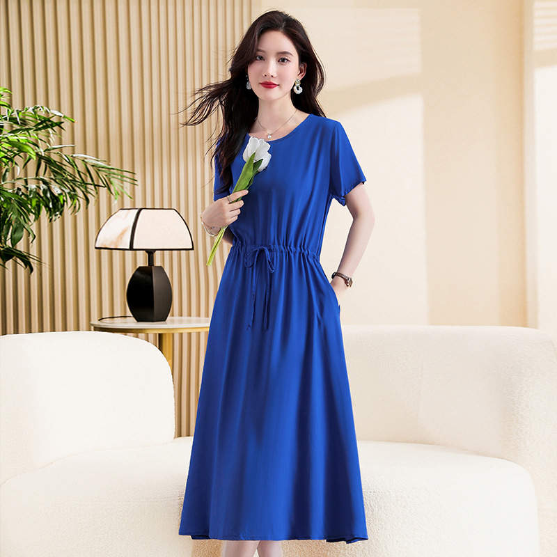 Ženska haljina od slub pamuka, cvjetni otisak, U-izrez, dugi rukavi, A-linijski kroj