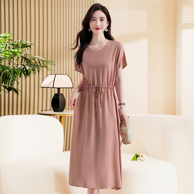 Ženska haljina od slub pamuka, cvjetni otisak, U-izrez, dugi rukavi, A-linijski kroj