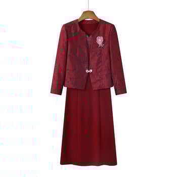 Dviejų dalių komplektas nuotakos mamos: vestuviniam banketui su midi ilgio sijonu, ruduo–žiema, elegantiškas ir žavingas stilius, patchwork dizainas, viskozė 70–80% ir akrilas <30%, modelio nr. Q1006