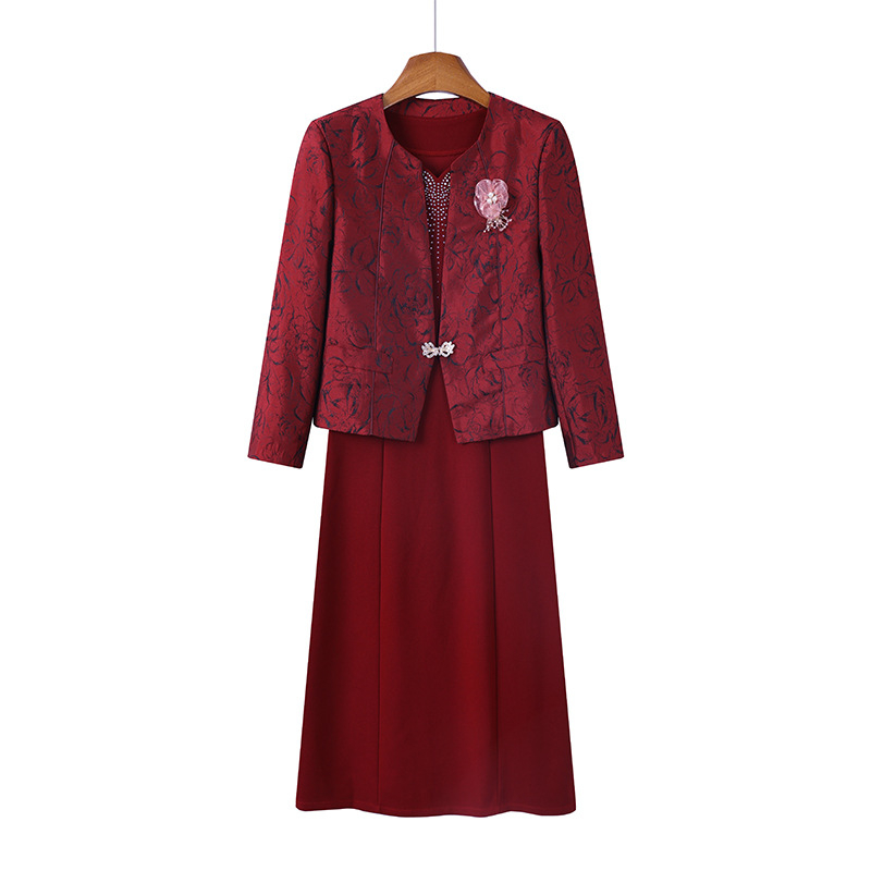 Dviejų dalių komplektas nuotakos mamos: vestuviniam banketui su midi ilgio sijonu, ruduo–žiema, elegantiškas ir žavingas stilius, patchwork dizainas, viskozė 70–80% ir akrilas <30%, modelio nr. Q1006