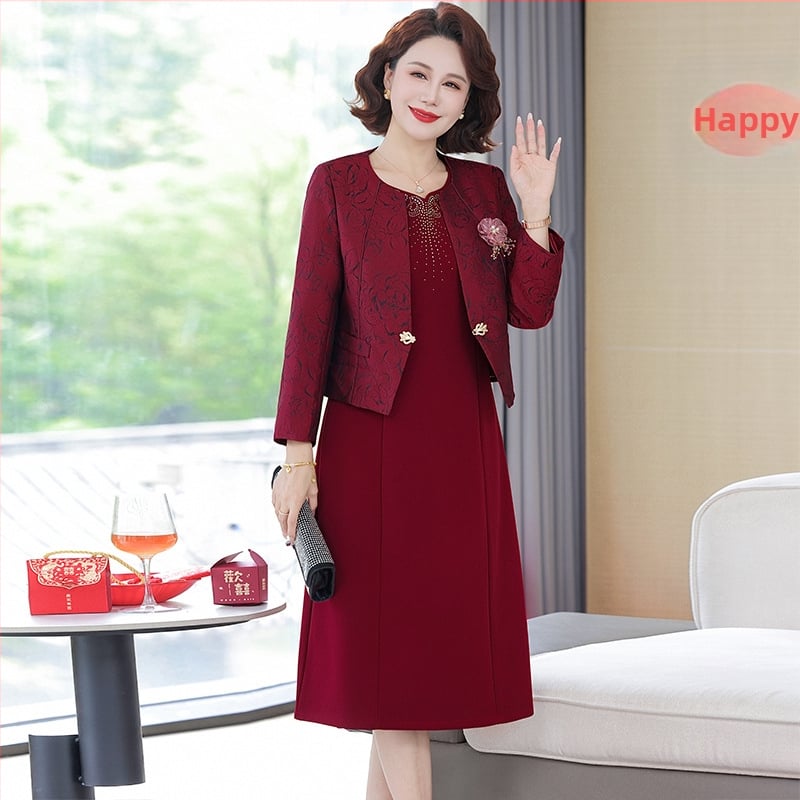 Dviejų dalių komplektas nuotakos mamos: vestuviniam banketui su midi ilgio sijonu, ruduo–žiema, elegantiškas ir žavingas stilius, patchwork dizainas, viskozė 70–80% ir akrilas <30%, modelio nr. Q1006