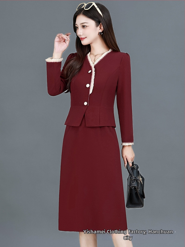 Haljina s V izrezom, patchwork dizajn, srednja duljina, dugi rukavi (Poliester; Patchwork; V izrez; Dugi rukavi; Srednja duljina)