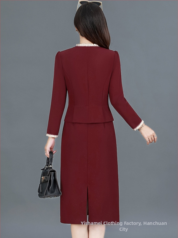 Haljina s V izrezom, patchwork dizajn, srednja duljina, dugi rukavi (Poliester; Patchwork; V izrez; Dugi rukavi; Srednja duljina)