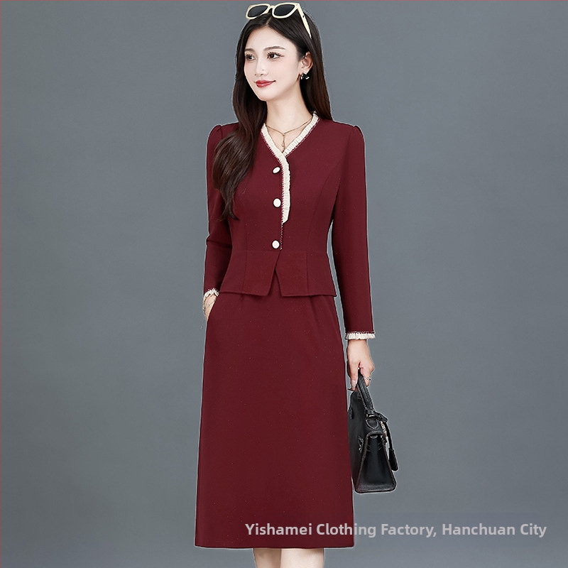 Haljina s V izrezom, patchwork dizajn, srednja duljina, dugi rukavi (Poliester; Patchwork; V izrez; Dugi rukavi; Srednja duljina)