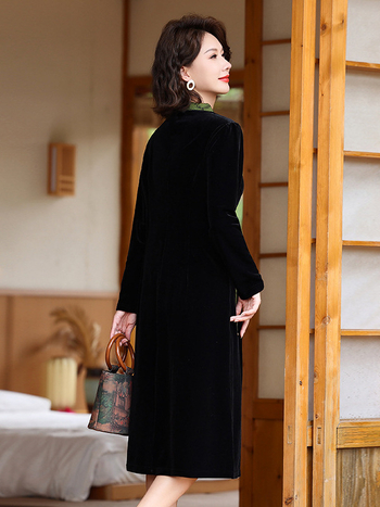 Cheongsam haljina, kineski retro stil, poliester vlakno, stojeći ovratnik, midi kroj