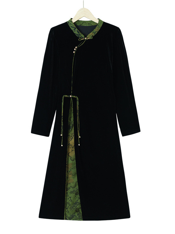 Cheongsam haljina, kineski retro stil, poliester vlakno, stojeći ovratnik, midi kroj