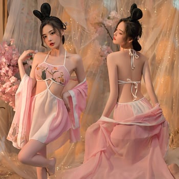 Σετ ύπνου σε στυλ Χανφου/εθνικό στυλ, Πολυεστέρας, Λεπτό ύφασμα, Μακριές μανίκες, Φούστα μεσαίου μήκους