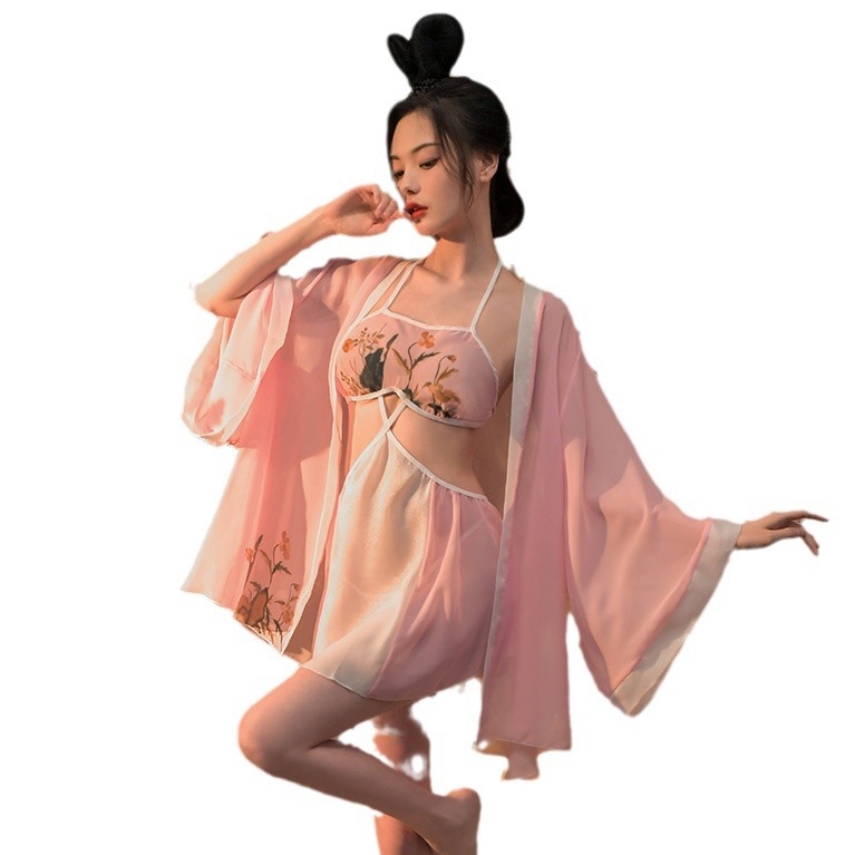 Σετ ύπνου σε στυλ Χανφου/εθνικό στυλ, Πολυεστέρας, Λεπτό ύφασμα, Μακριές μανίκες, Φούστα μεσαίου μήκους