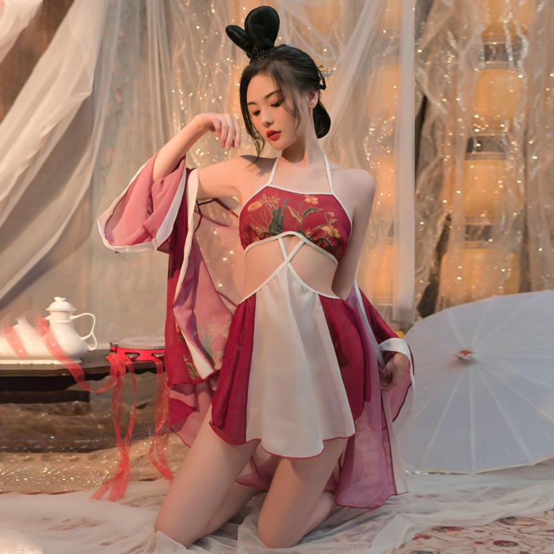 Σετ ύπνου σε στυλ Χανφου/εθνικό στυλ, Πολυεστέρας, Λεπτό ύφασμα, Μακριές μανίκες, Φούστα μεσαίου μήκους