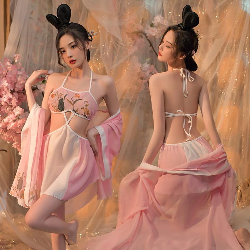 Σετ ύπνου σε στυλ Χανφου/εθνικό στυλ, Πολυεστέρας, Λεπτό ύφασμα, Μακριές μανίκες, Φούστα μεσαίου μήκους