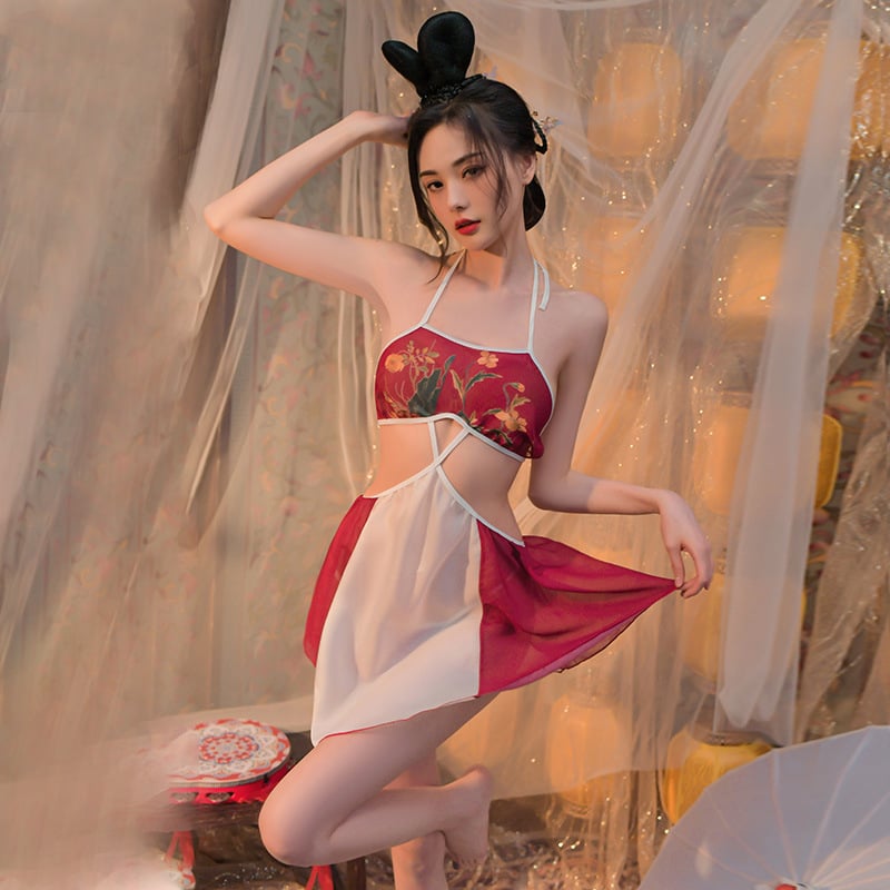 Σετ ύπνου σε στυλ Χανφου/εθνικό στυλ, Πολυεστέρας, Λεπτό ύφασμα, Μακριές μανίκες, Φούστα μεσαίου μήκους