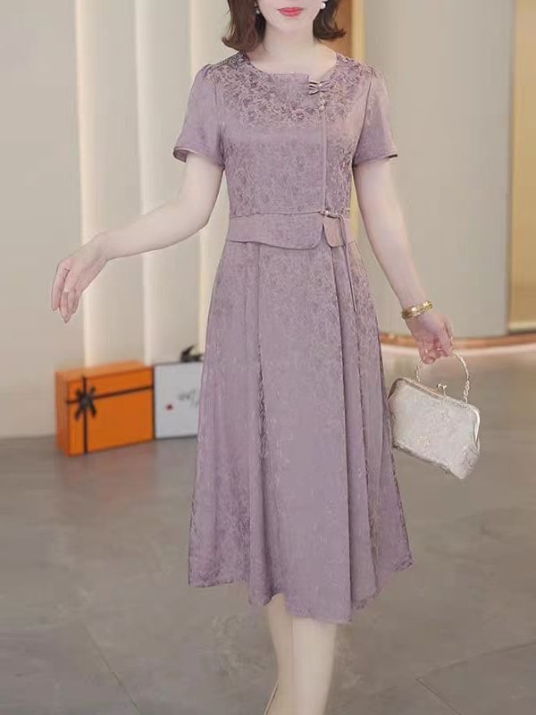 Midi haljina od poliestera s elastanom, Color Block, A-linija, okrugli izrez, kratki rukav, pulover stil