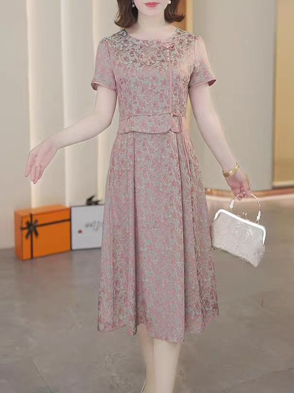 Midi haljina od poliestera s elastanom, Color Block, A-linija, okrugli izrez, kratki rukav, pulover stil