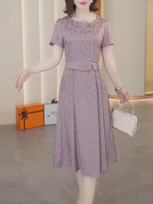 Midi haljina od poliestera s elastanom, Color Block, A-linija, okrugli izrez, kratki rukav, pulover stil