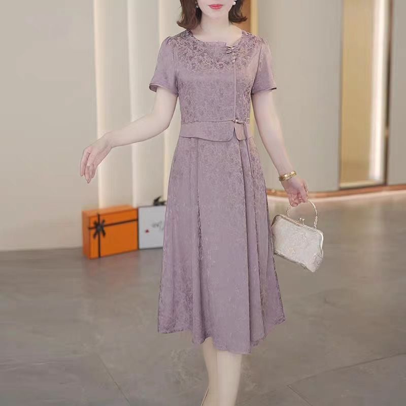 Midi haljina od poliestera s elastanom, Color Block, A-linija, okrugli izrez, kratki rukav, pulover stil