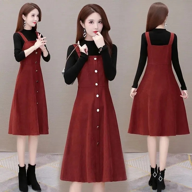 Dva dijelni set haljine, s dugim rukavima, srednje duljine, polo ovratnik, književno-retro kineski stil