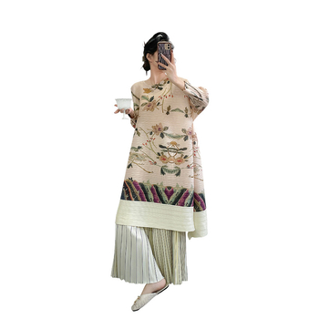 Haljina od poliestera s dugim rukavima, okrugli izrez, A-linijski kroj, duga suknja (elegantan svakodnevni stil)