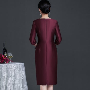 Proljeće 2022 Elegantsna vjenčana haljina za svekrvu, satenski materijal, okrugli izrez, 3/4 rukavi, midi dužina, pravilan kroj, plus veličina