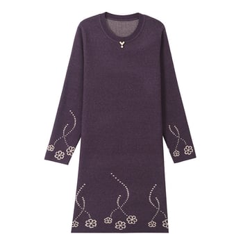 Плетена рокля в етно стил с яка Чеонгсам, средна дължина, мрежеста материя, акрилни влакна ≤30%, есен 2025.