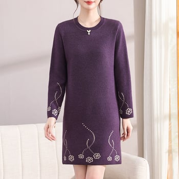 Плетена рокля в етно стил с яка Чеонгсам, средна дължина, мрежеста материя, акрилни влакна ≤30%, есен 2025.