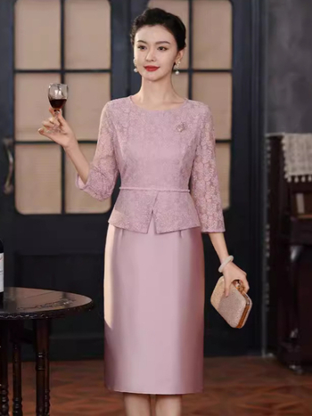 Mežģīņu midi kleita ar pērlītēm, elegants stils kāzu banketam, neilona pamatmateriāls ar poliesteru maisījumu, bez apkakles, vasara 2024