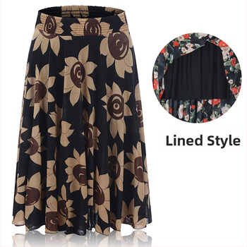 Флорална щампа Ice Silk плисирана пола със еластична талия, средна дължина