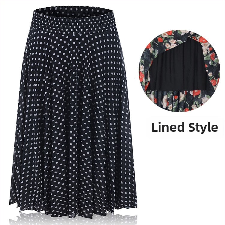 Флорална щампа Ice Silk плисирана пола със еластична талия, средна дължина