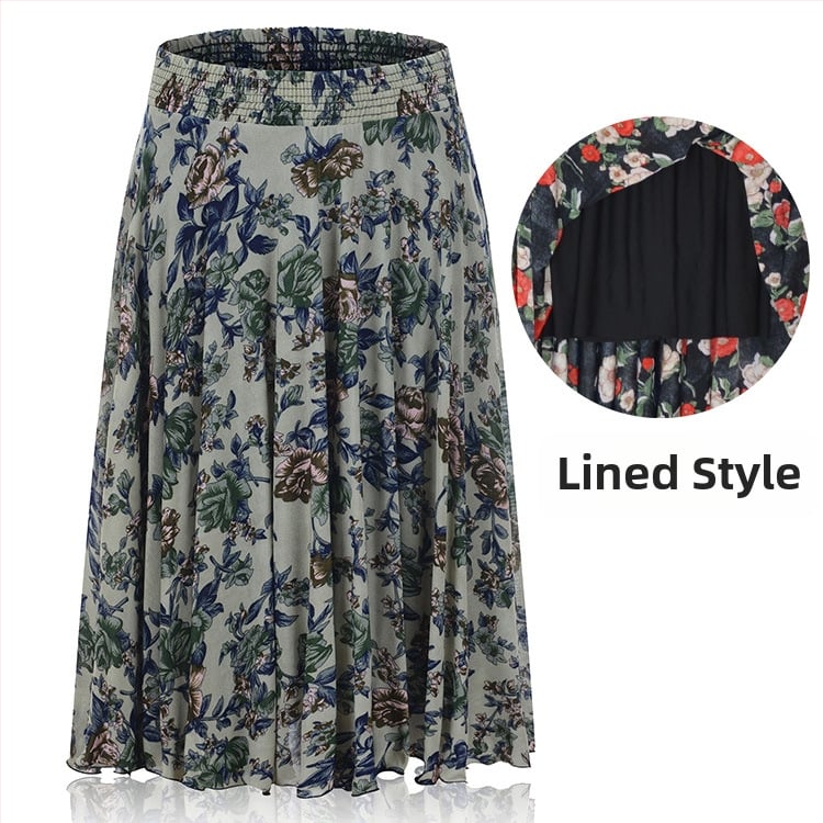 Флорална щампа Ice Silk плисирана пола със еластична талия, средна дължина