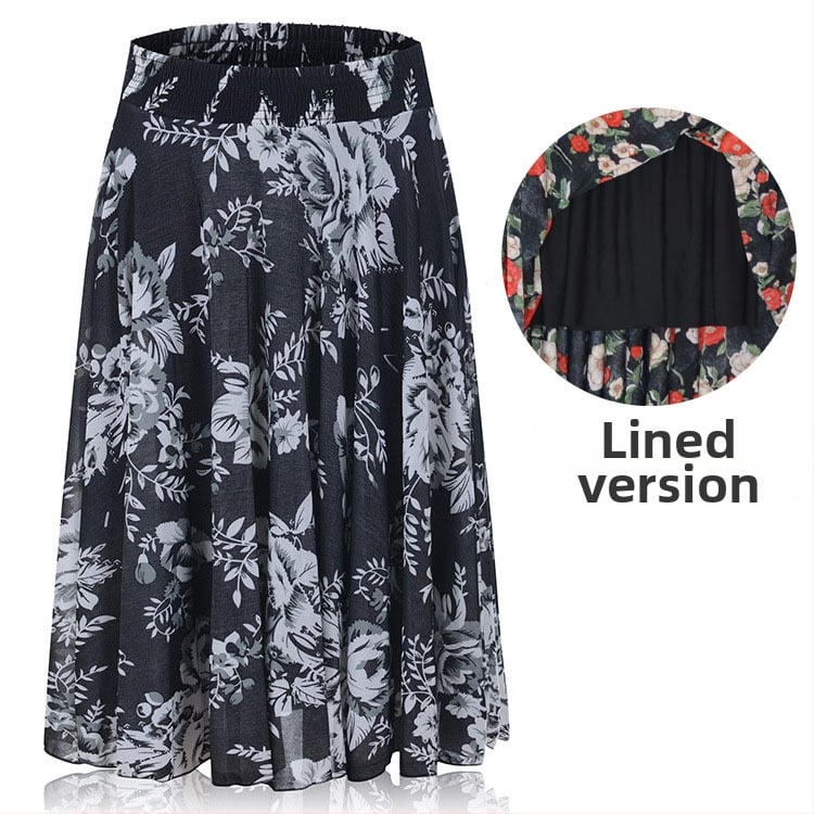 Флорална щампа Ice Silk плисирана пола със еластична талия, средна дължина