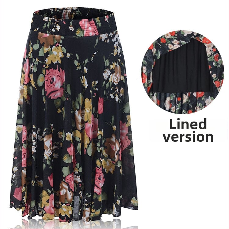 Флорална щампа Ice Silk плисирана пола със еластична талия, средна дължина