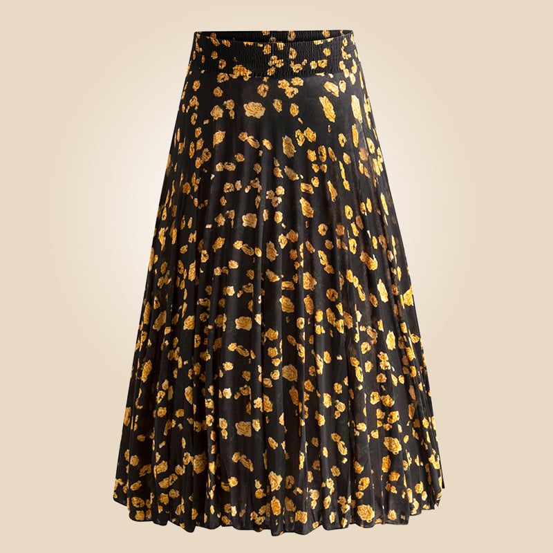 Флорална щампа Ice Silk плисирана пола със еластична талия, средна дължина